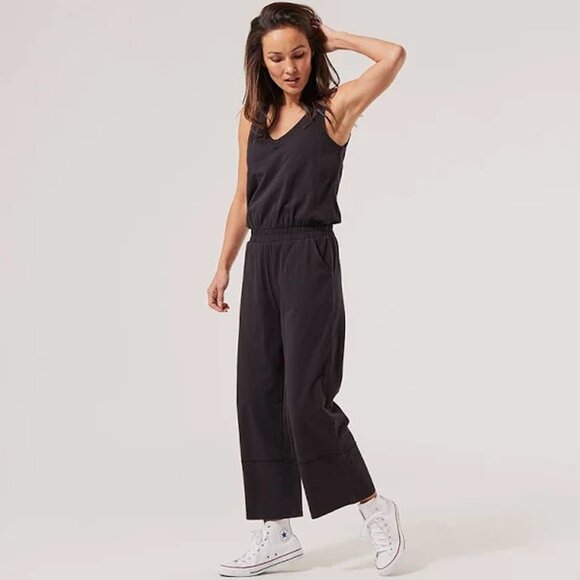 Pact Pants - Pact Organic Black Sleeveless V-Neck Wide Leg Jumpsuit medium